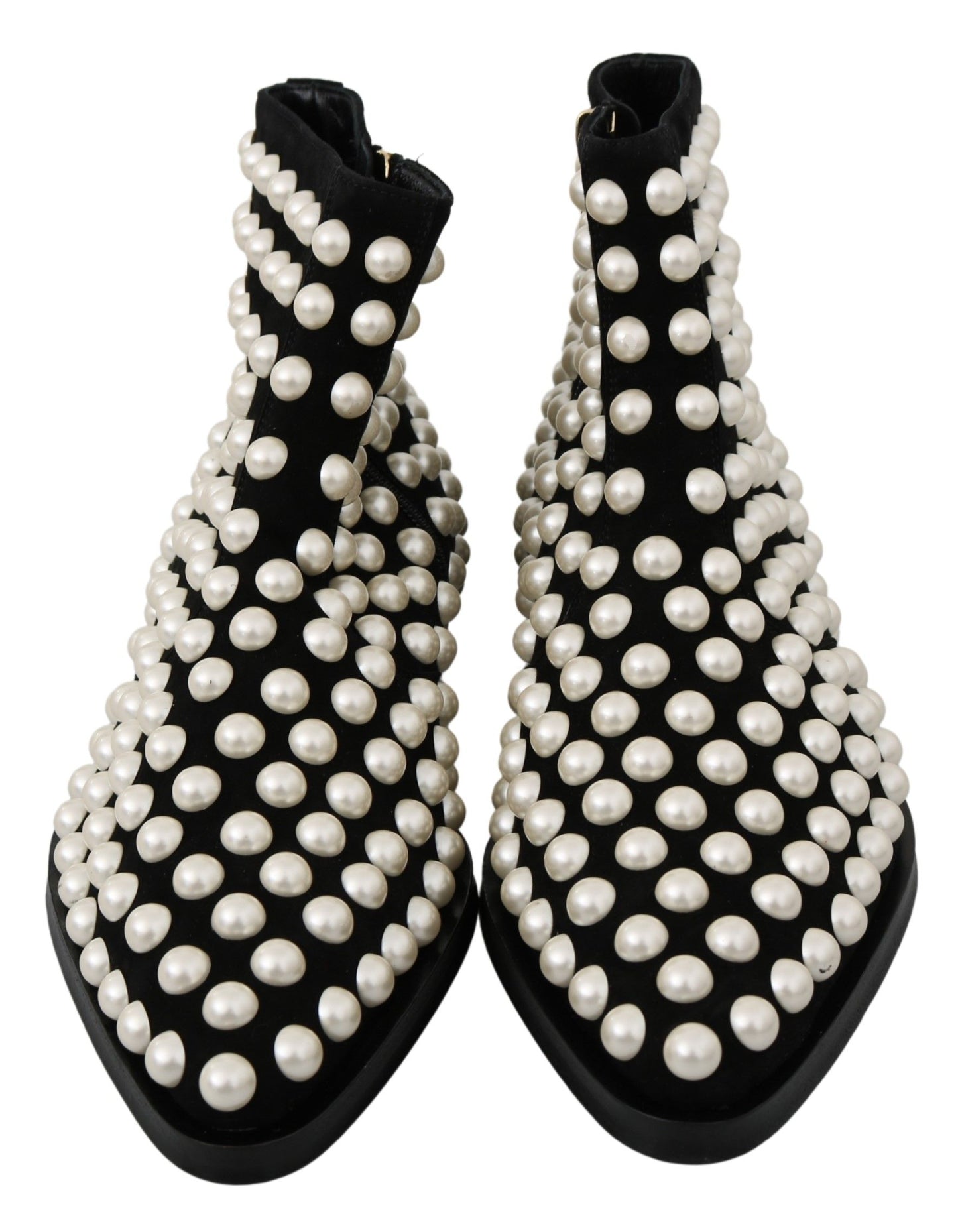 Dolce & Gabbana – Stiefel aus schwarzem Wildleder mit Perlennieten