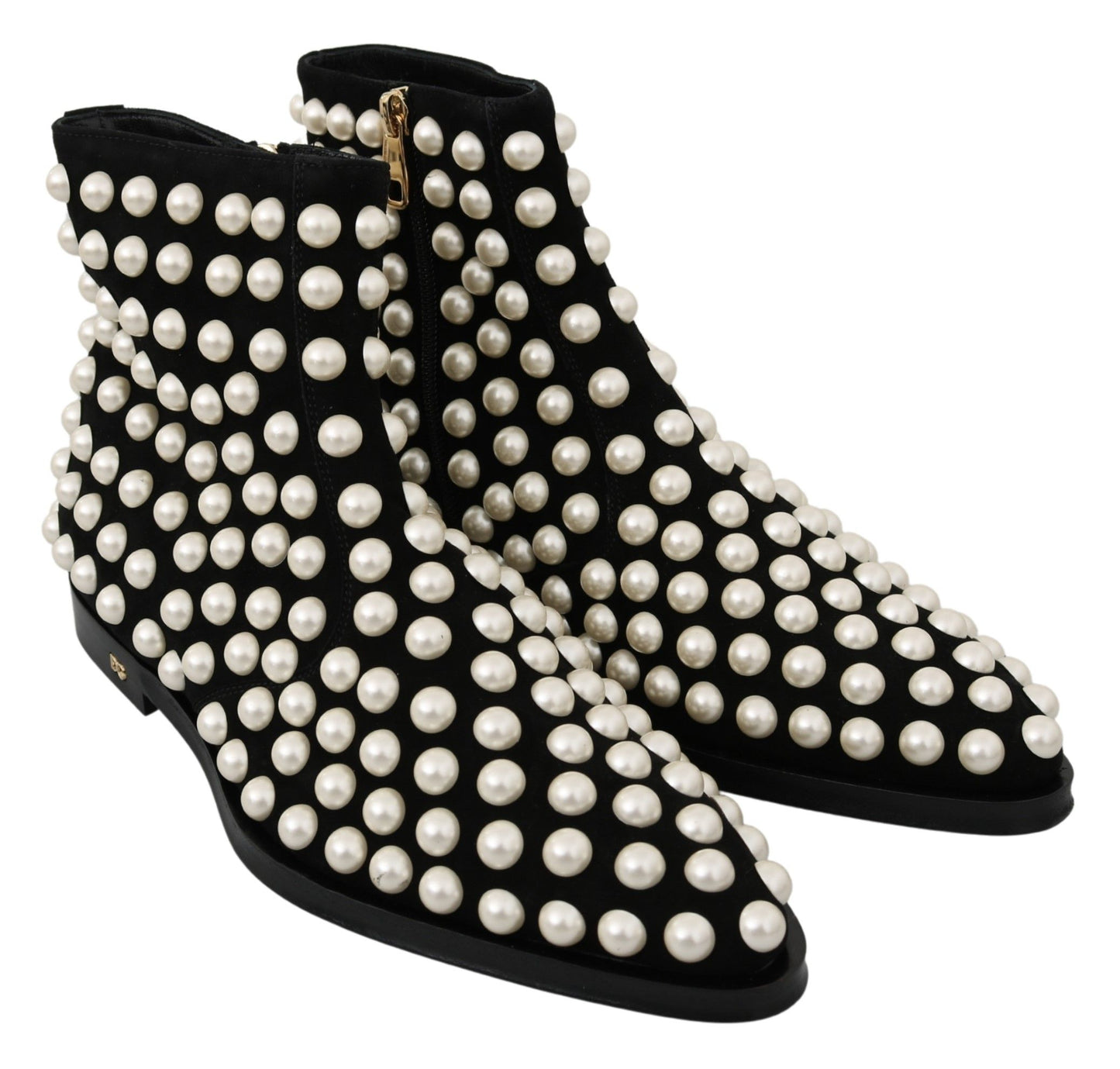 Dolce & Gabbana – Stiefel aus schwarzem Wildleder mit Perlennieten