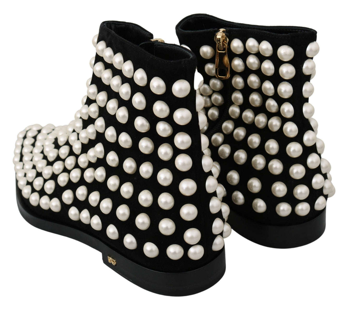 Dolce & Gabbana – Stiefel aus schwarzem Wildleder mit Perlennieten
