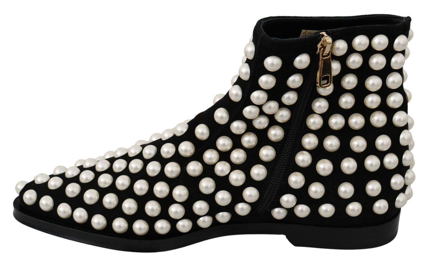 Dolce & Gabbana – Stiefel aus schwarzem Wildleder mit Perlennieten