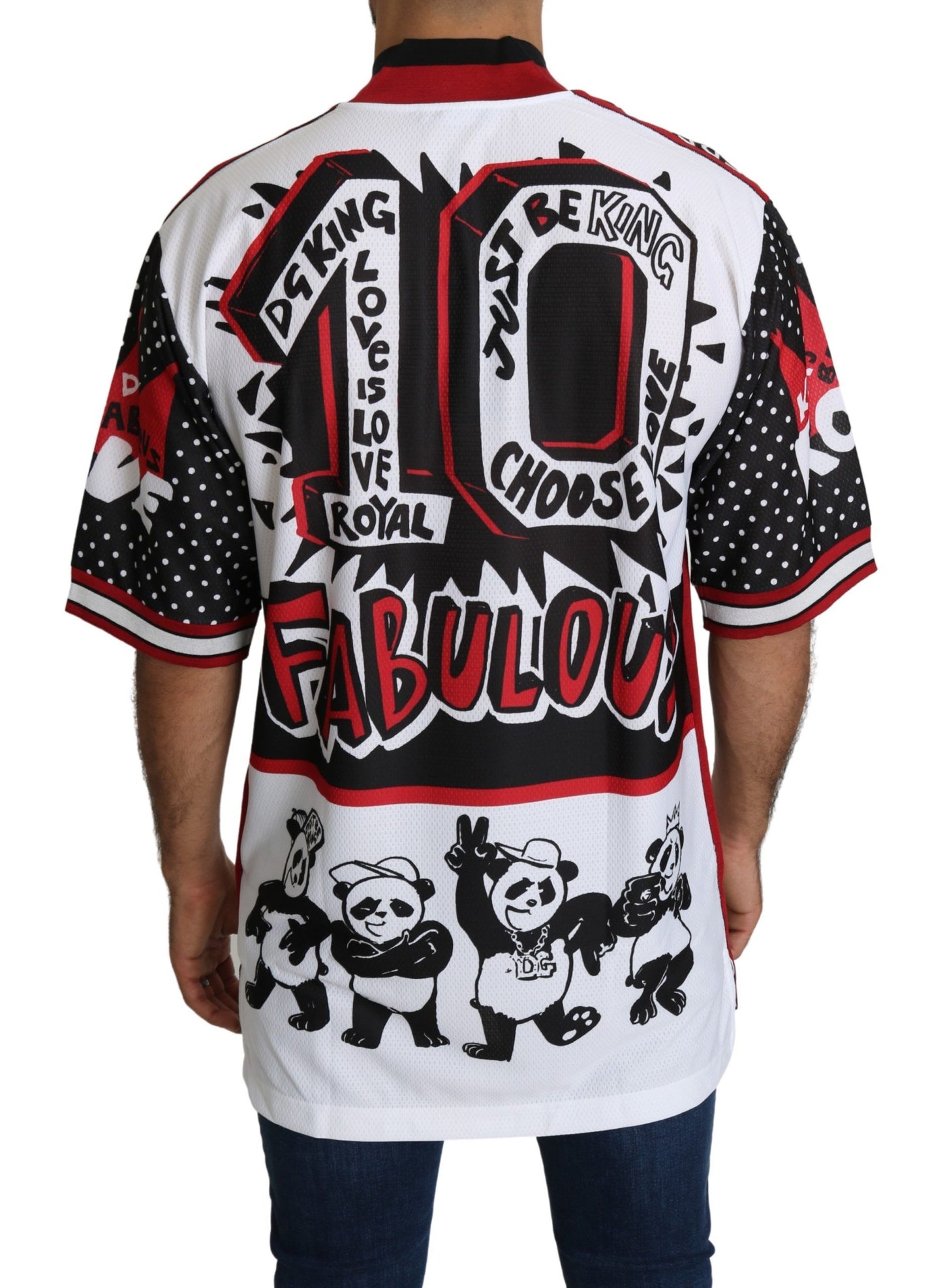 Dolce & Gabbana Weißes King Panda Top Polyester Herren T-Shirt