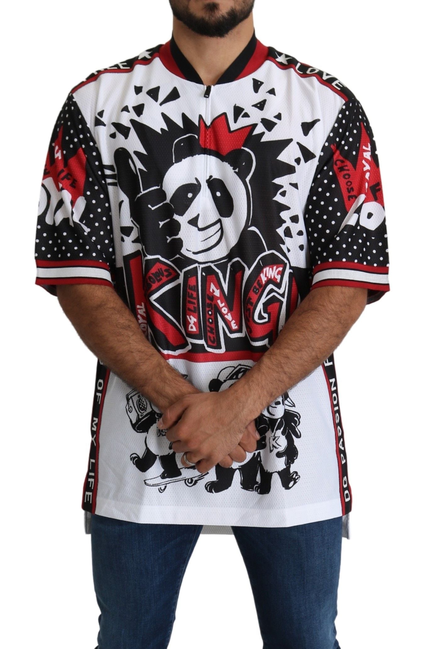 Dolce & Gabbana Weißes King Panda Top Polyester Herren T-Shirt