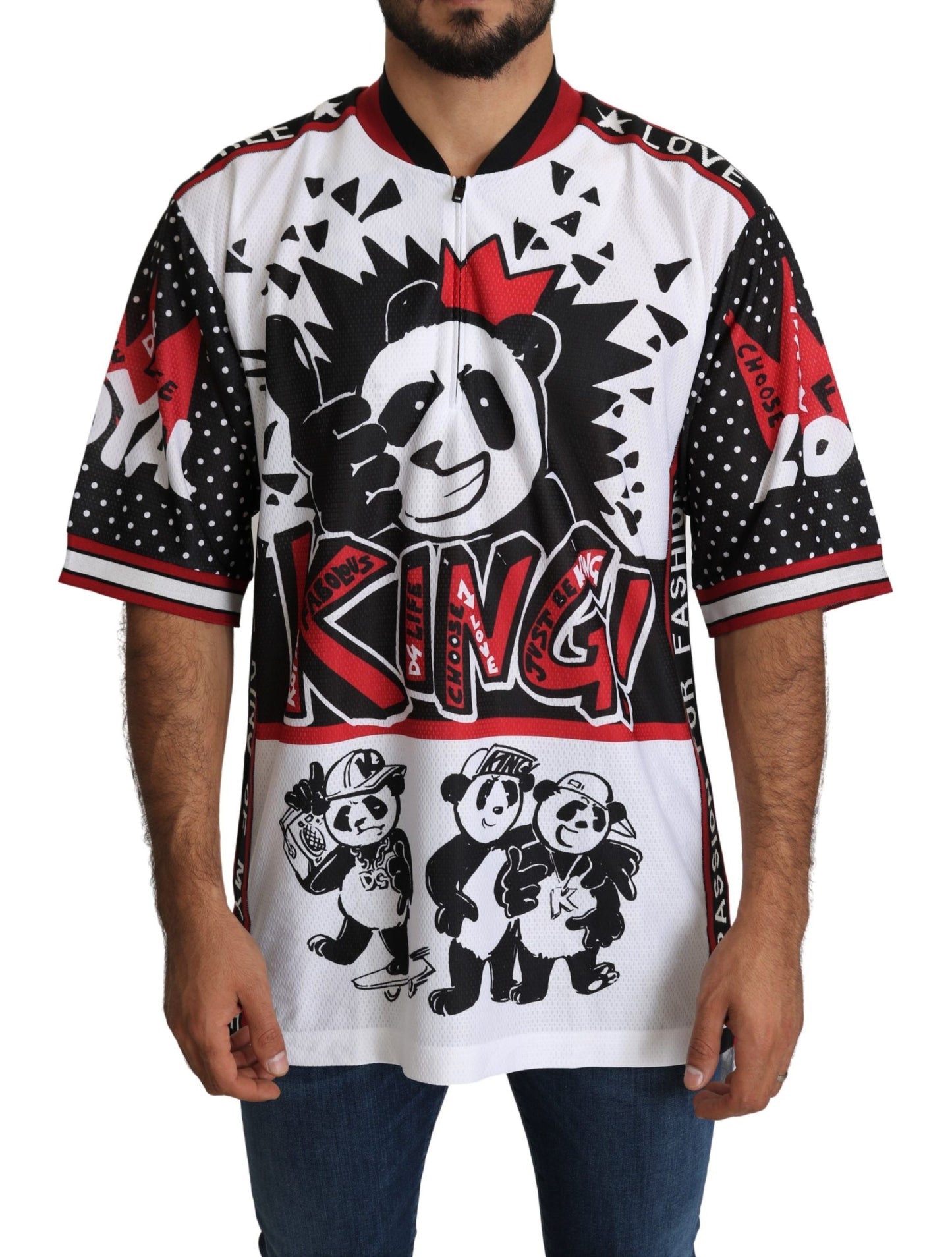 Dolce & Gabbana Weißes King Panda Top Polyester Herren T-Shirt