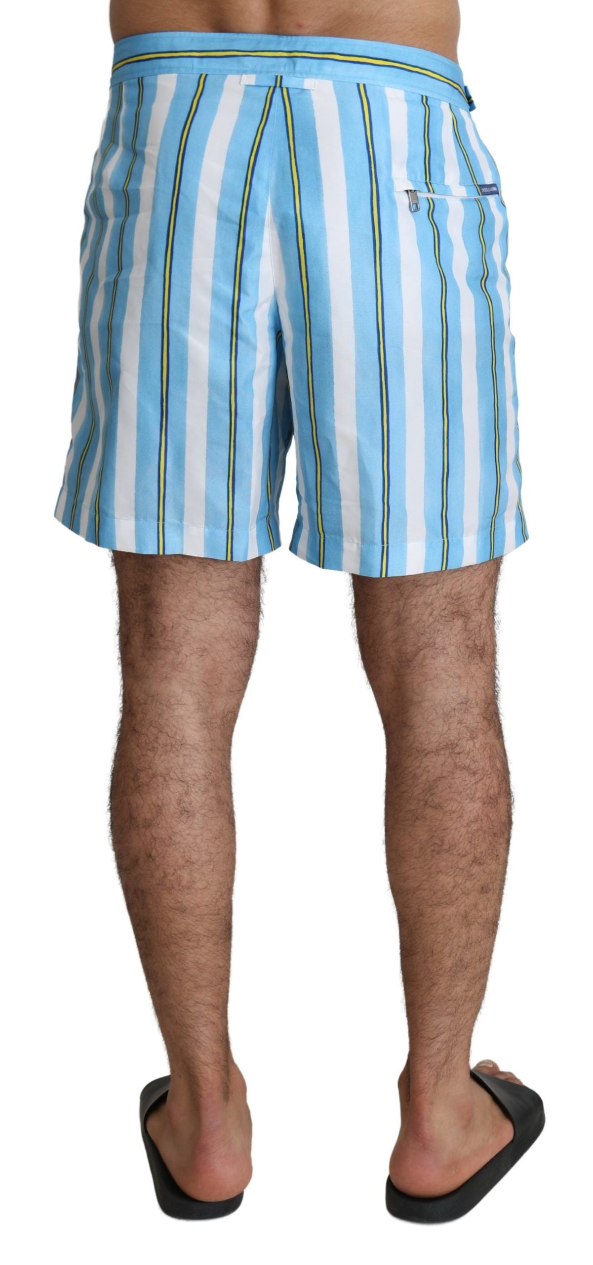Dolce & Gabbana Blue Striped Beachwear Men Swim Shorts