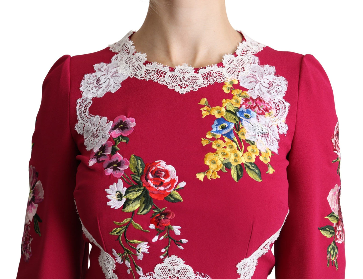 Dolce & Gabbana – Rotes Midi-Etuikleid mit Blumenstickerei