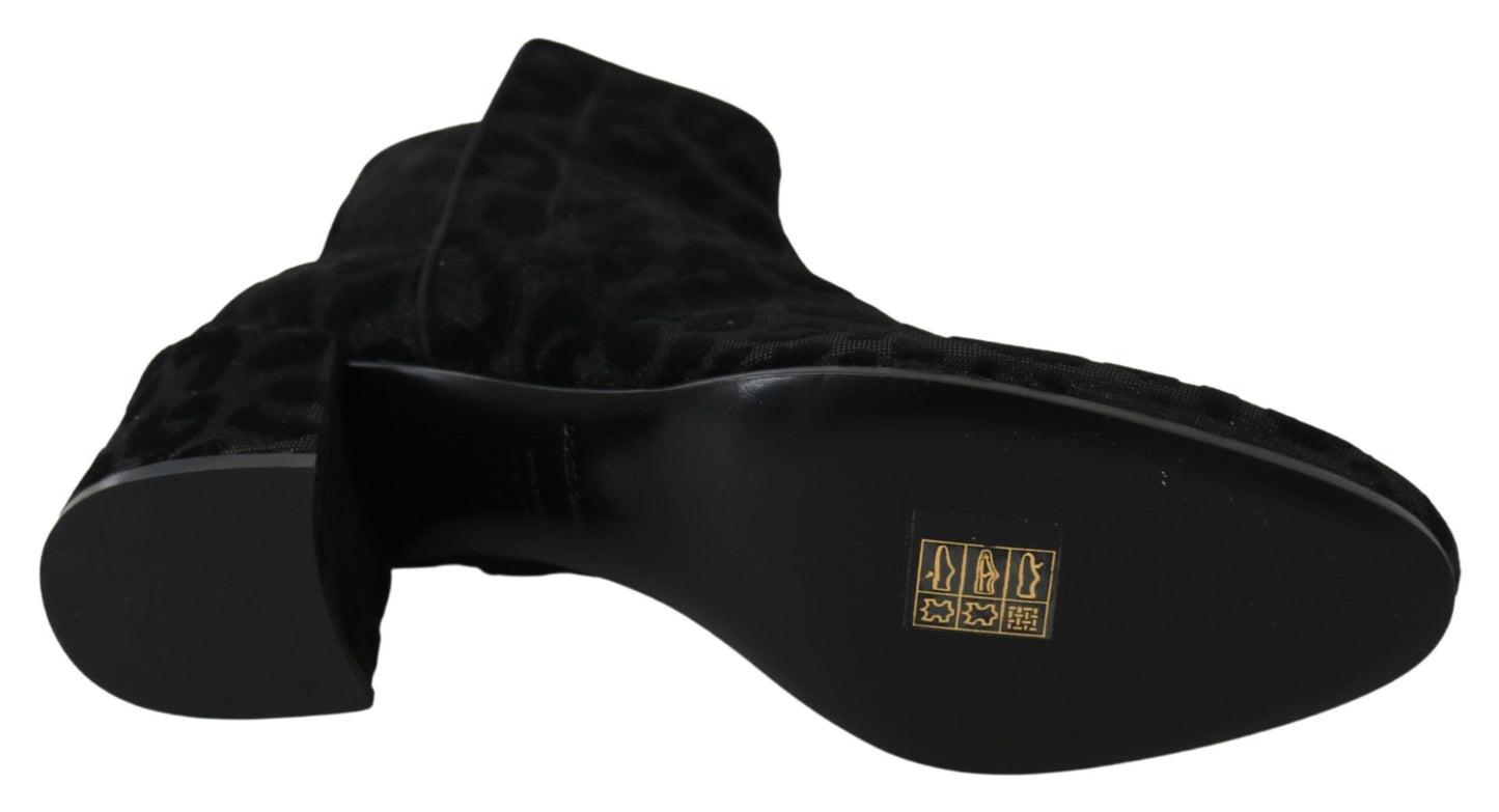 Dolce & Gabbana Schwarze Leoparden-Kurzstiefel mit Reißverschluss