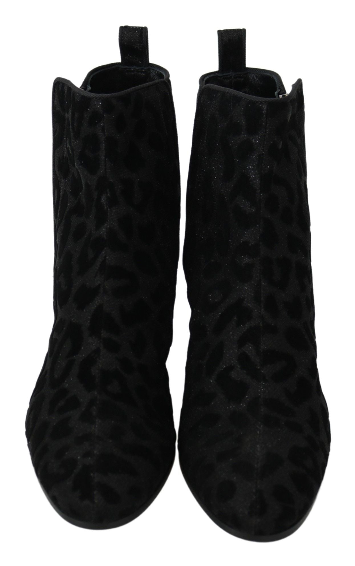 Dolce & Gabbana Schwarze Leoparden-Kurzstiefel mit Reißverschluss