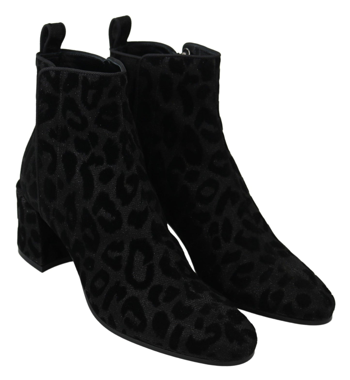 Dolce & Gabbana Schwarze Leoparden-Kurzstiefel mit Reißverschluss