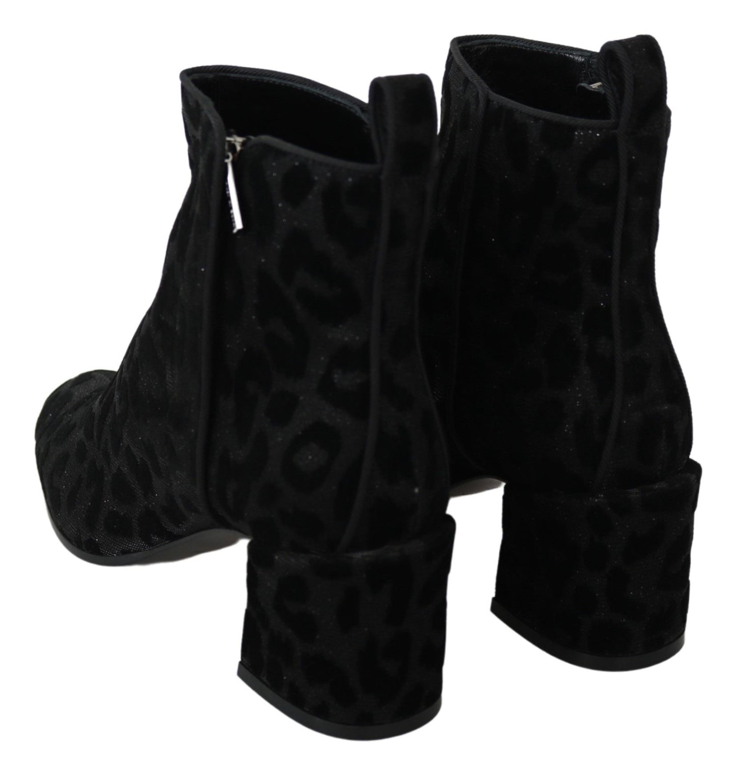 Dolce & Gabbana Schwarze Leoparden-Kurzstiefel mit Reißverschluss