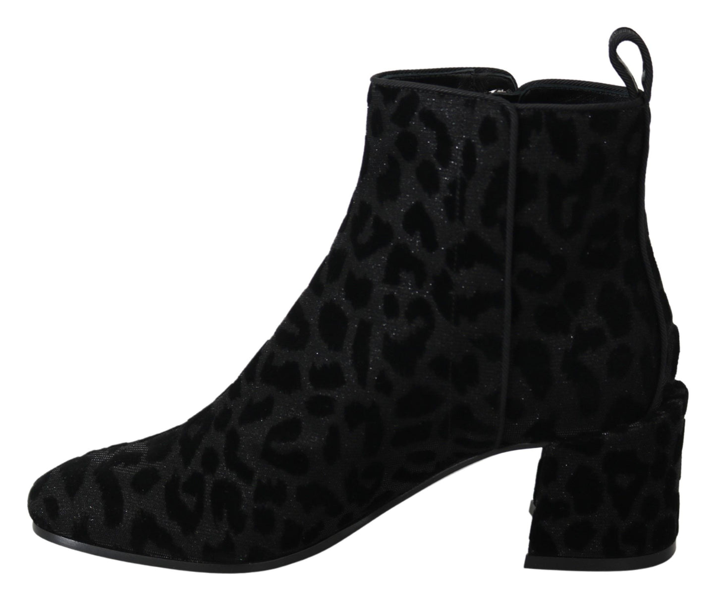 Dolce & Gabbana Schwarze Leoparden-Kurzstiefel mit Reißverschluss
