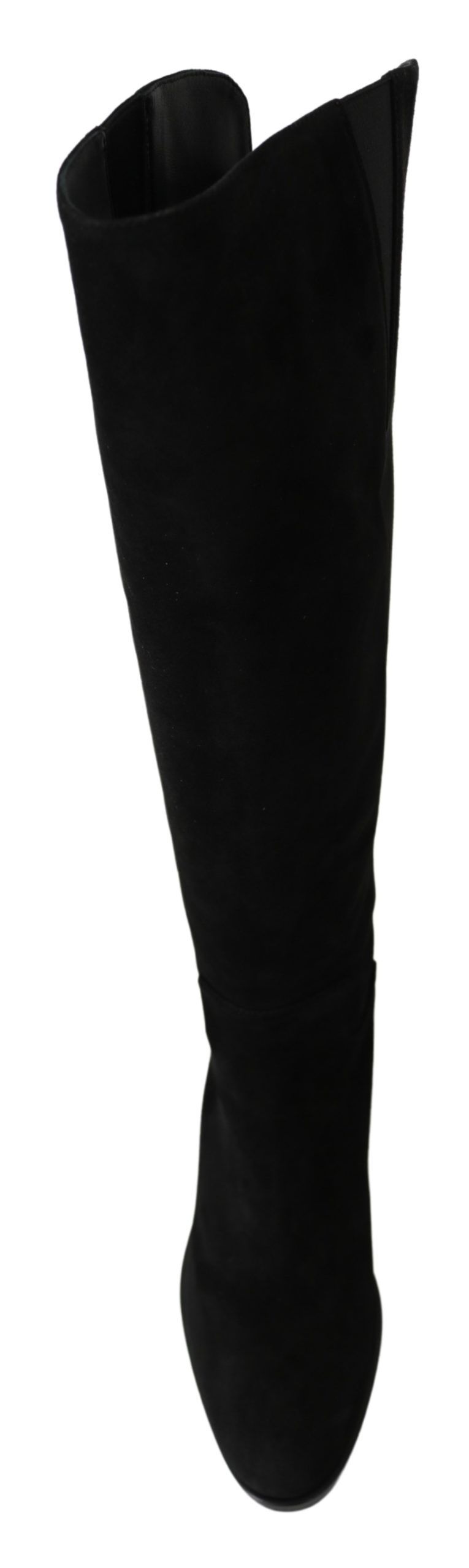 Dolce & Gabbana – Kniehohe, flache Stiefel aus schwarzem Wildleder