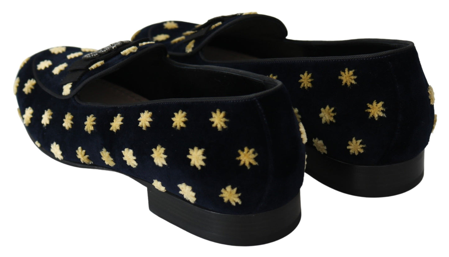Dolce & Gabbana Blaue Samt-Hausschuhe mit Krone