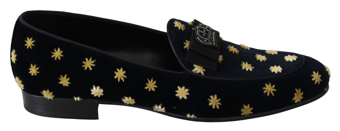 Dolce & Gabbana Blaue Samt-Hausschuhe mit Krone