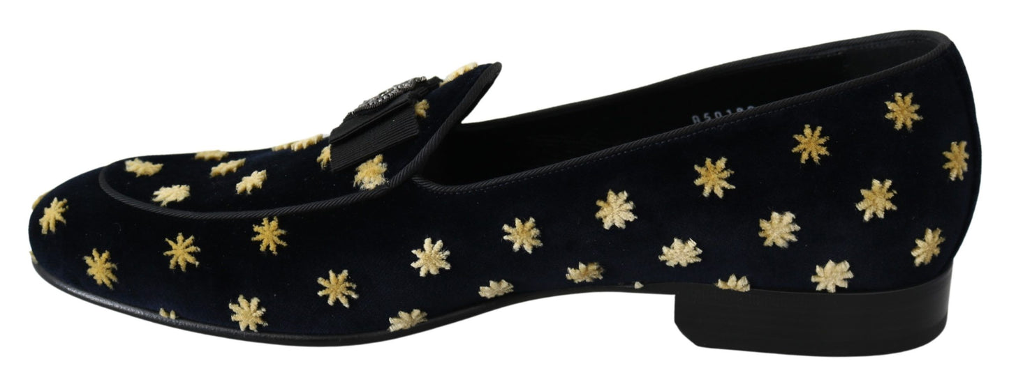 Dolce & Gabbana Blaue Samt-Hausschuhe mit Krone