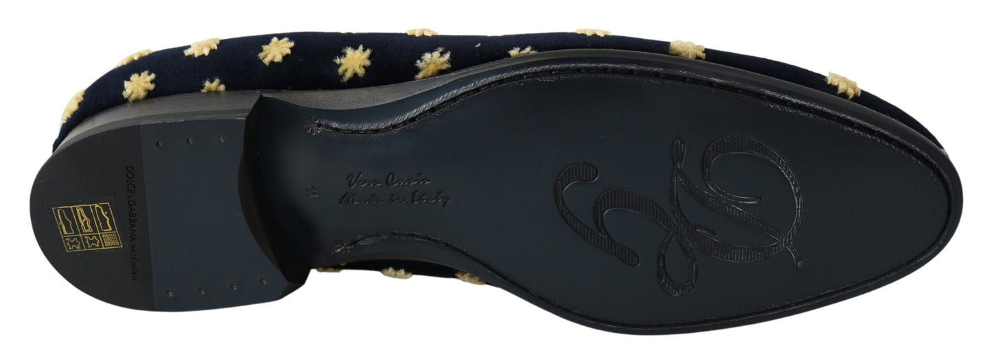 Dolce & Gabbana Blaue Samt-Hausschuhe mit Krone