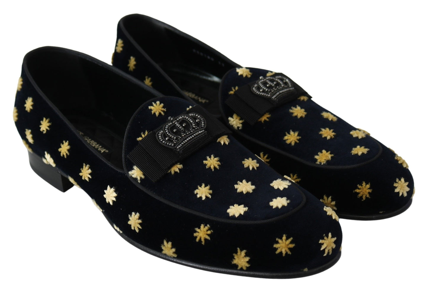 Dolce & Gabbana Blaue Samt-Hausschuhe mit Krone
