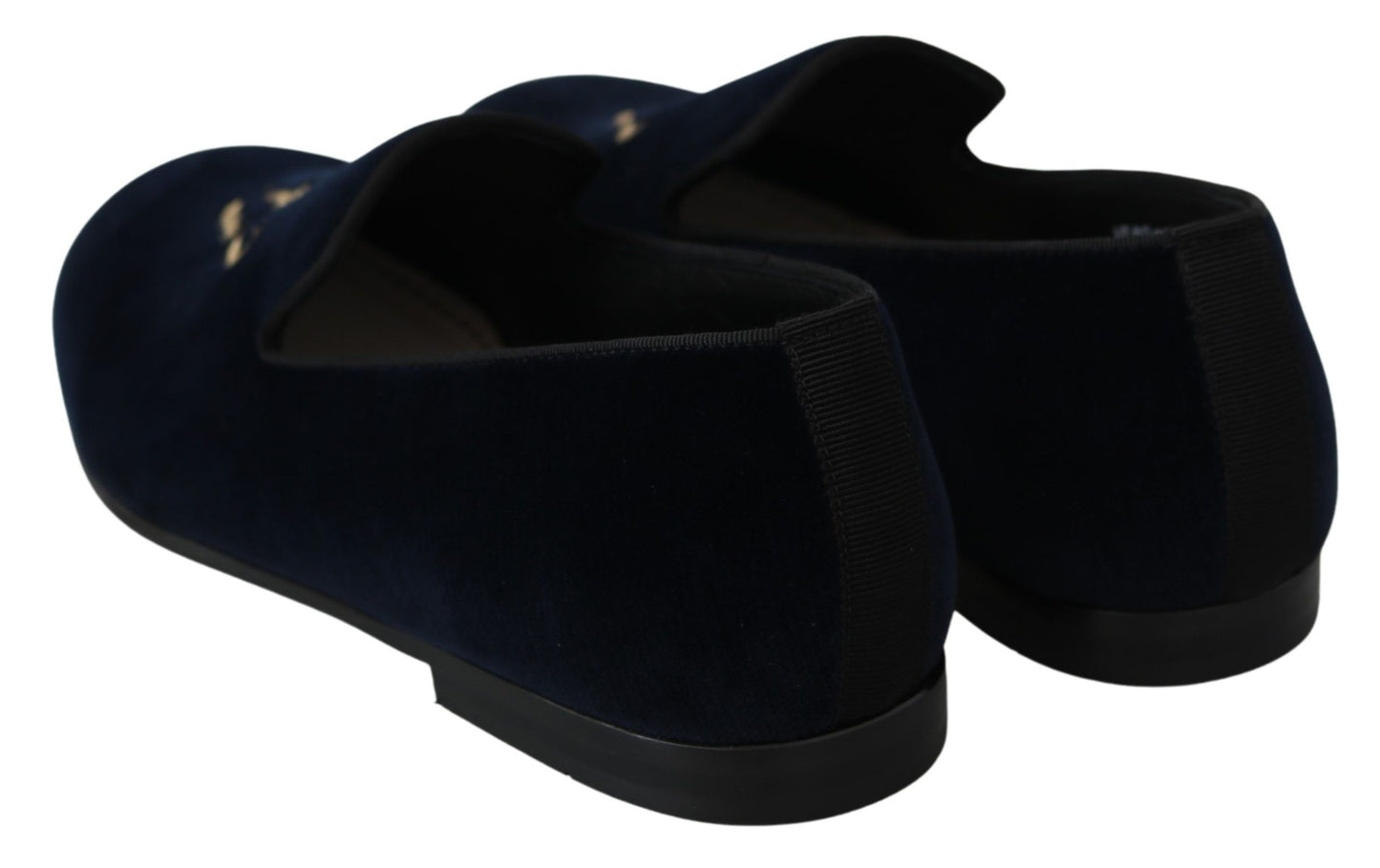 Dolce & Gabbana Slipper-Loafer aus blauem Samt mit goldenem Logo