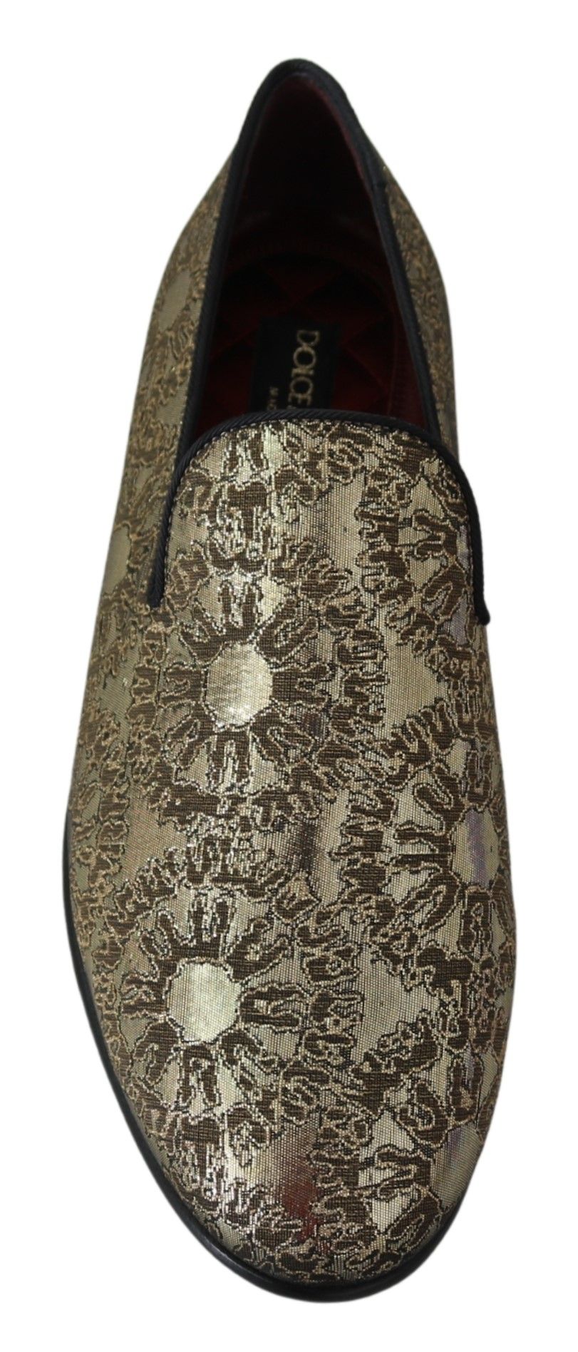 Dolce & Gabbana Gold Jacquard Flats Herren Loafer Schuhe