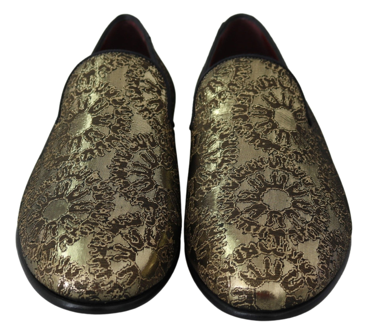 Dolce & Gabbana Gold Jacquard Flats Herren Loafer Schuhe