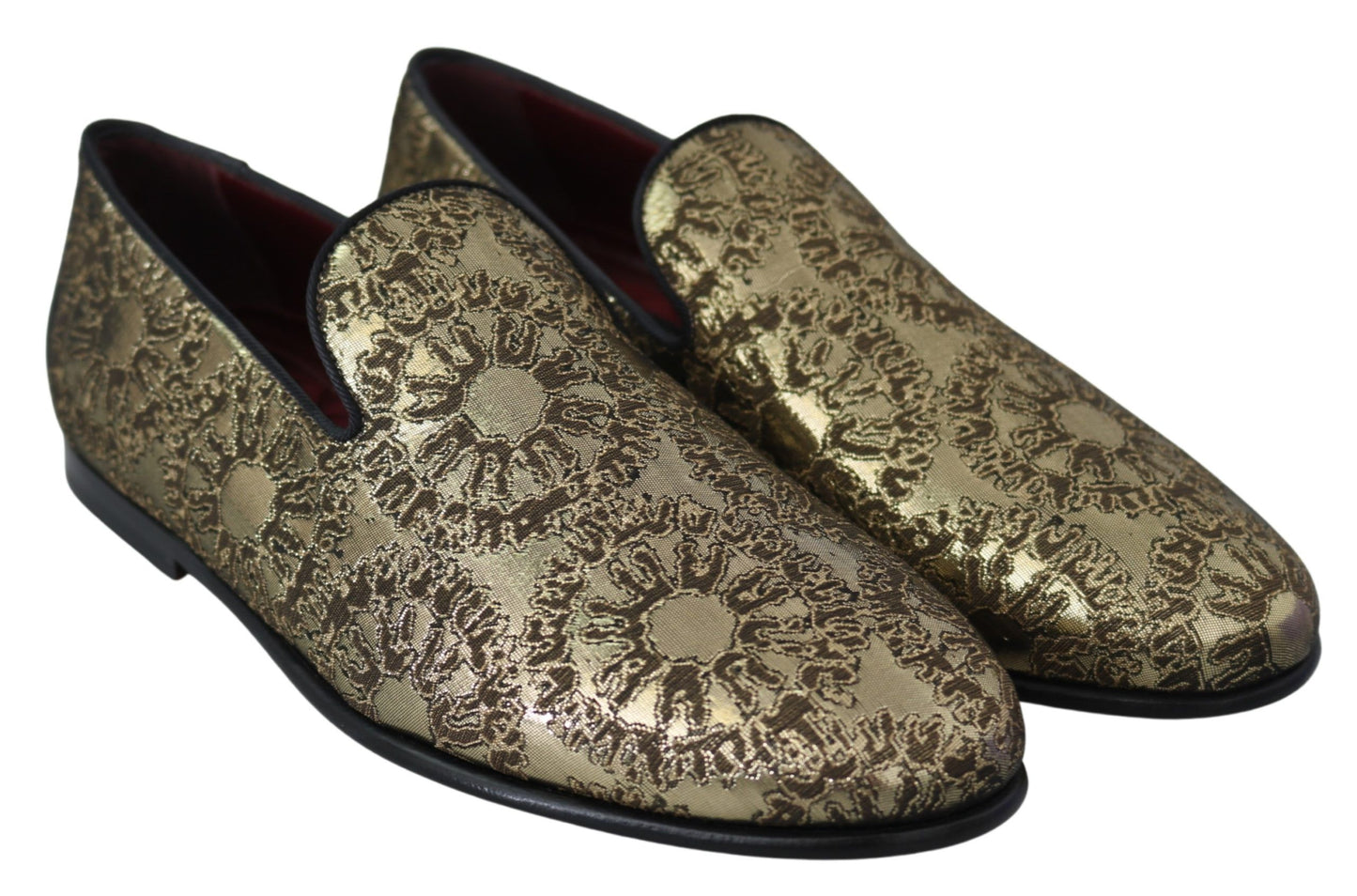 Dolce & Gabbana Gold Jacquard Flats Herren Loafer Schuhe