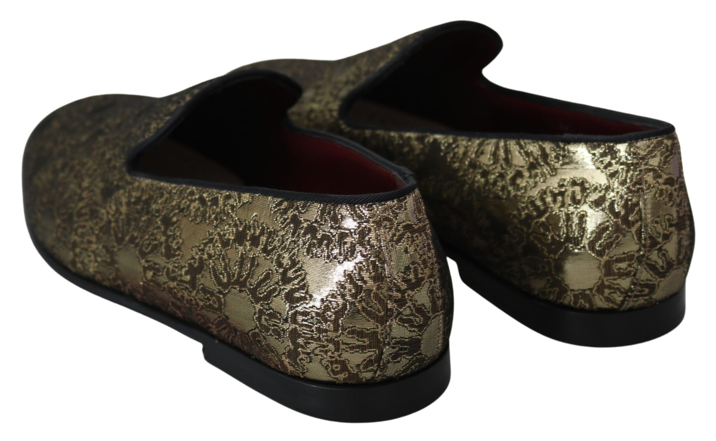 Dolce & Gabbana Gold Jacquard Flats Herren Loafer Schuhe