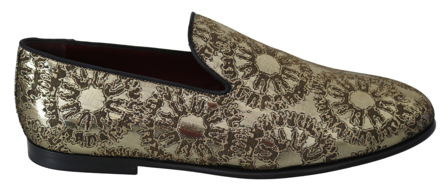 Dolce & Gabbana Gold Jacquard Flats Herren Loafer Schuhe