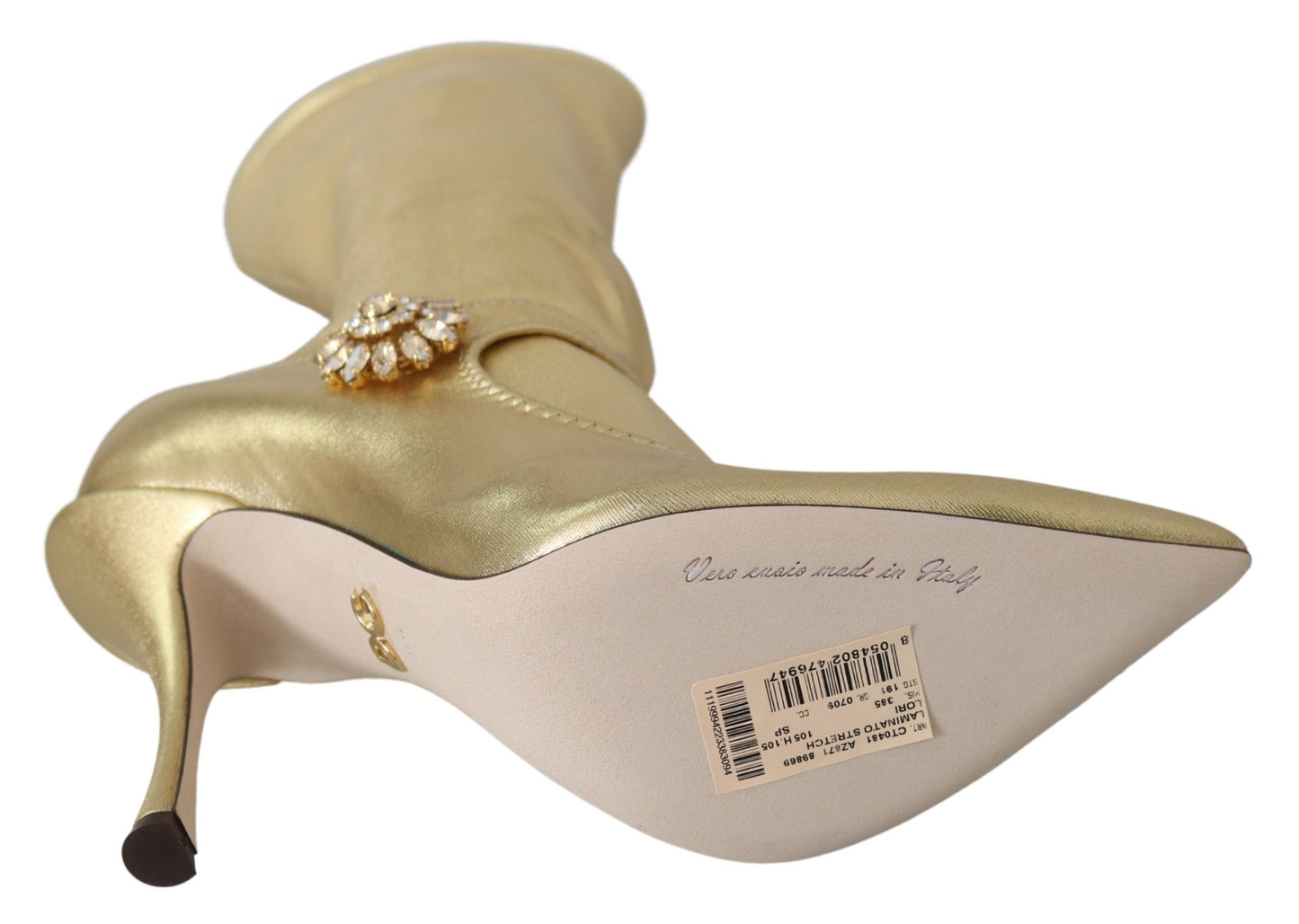 Dolce & Gabbana Gold Strass Stiefeletten Socken Schuhe