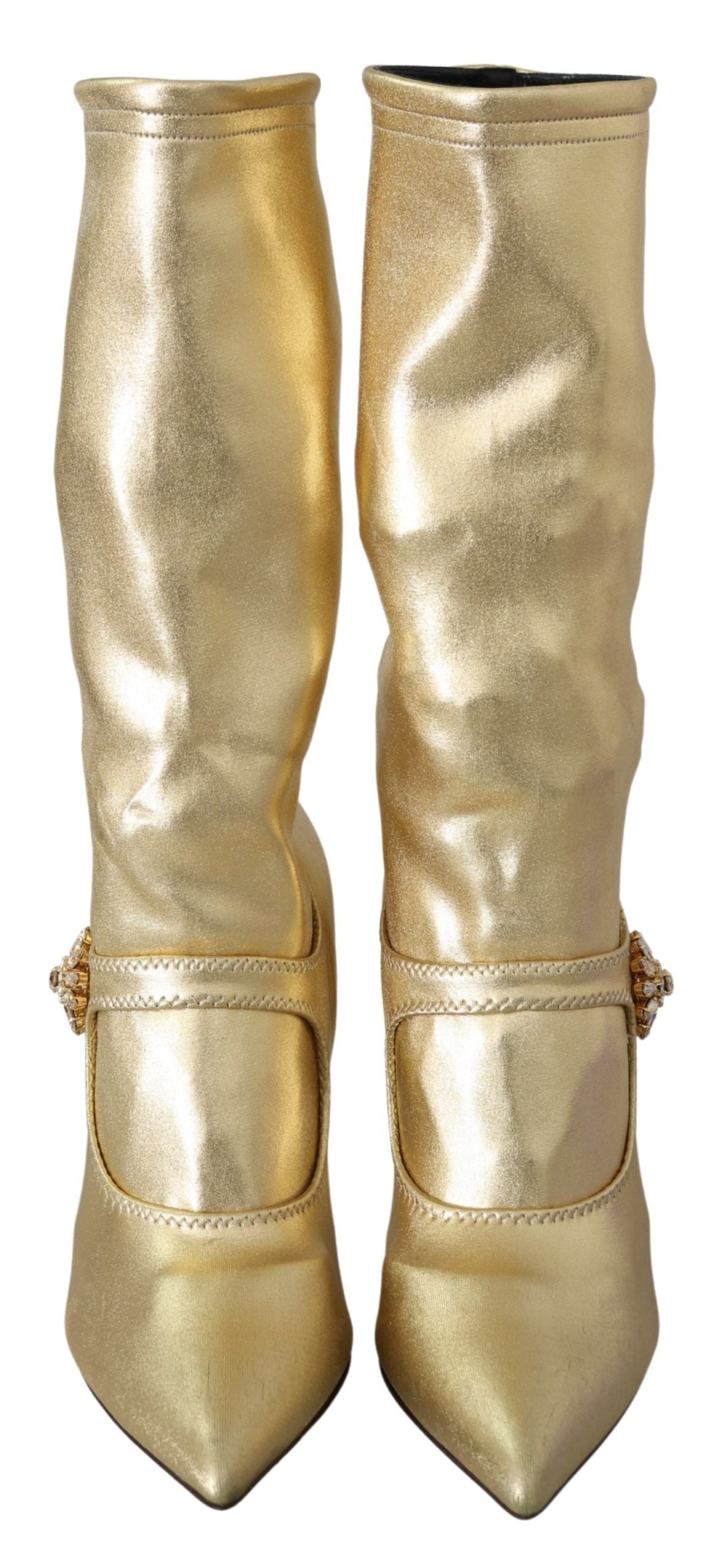 Dolce & Gabbana Gold Strass Stiefeletten Socken Schuhe