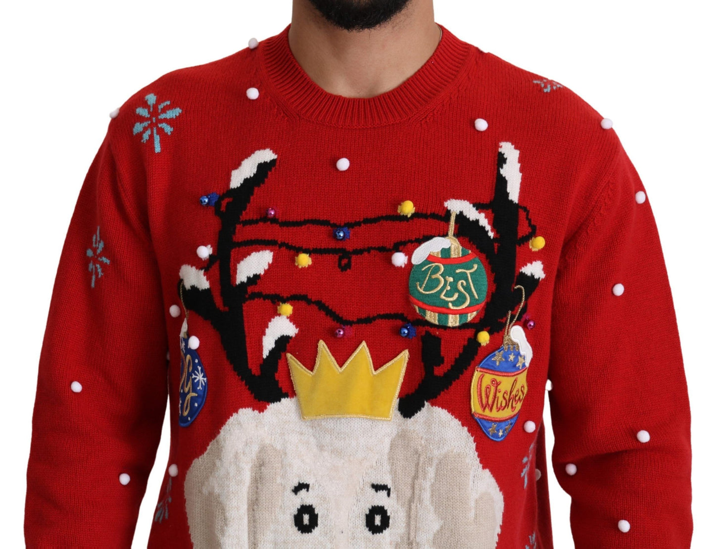 Dolce & Gabbana – Roter Weihnachtspullover mit Hundemotiv aus Kaschmir