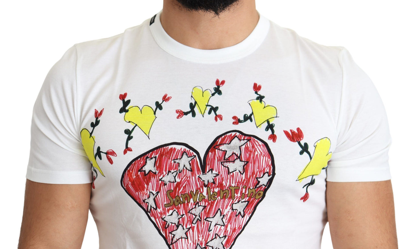 Dolce & Gabbana Weißes T-Shirt aus Baumwolle mit Saint Valentine-Print für Herren