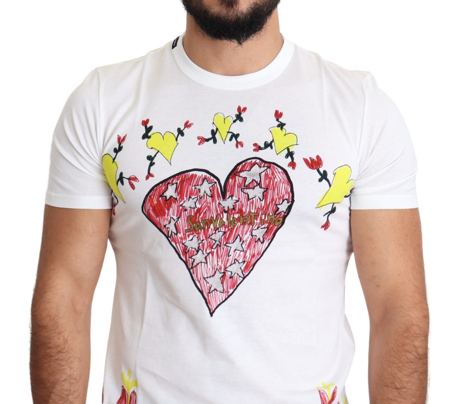 Dolce & Gabbana Weißes T-Shirt aus Baumwolle mit Saint Valentine-Print für Herren