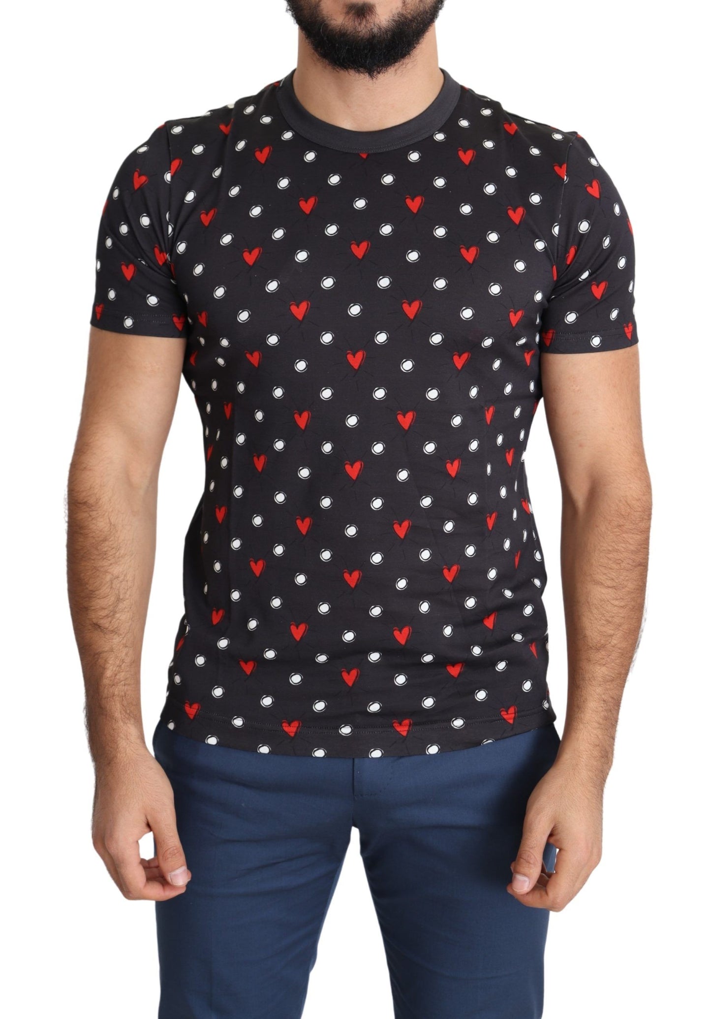 Dolce & Gabbana Dunkelgraues T-Shirt aus Baumwolle mit Herz-Print