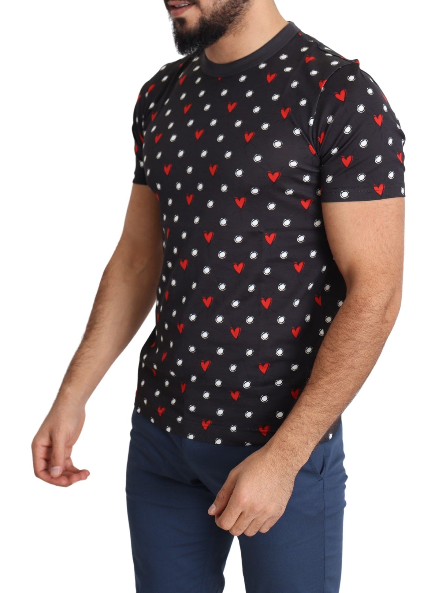 Dolce & Gabbana Dunkelgraues T-Shirt aus Baumwolle mit Herz-Print