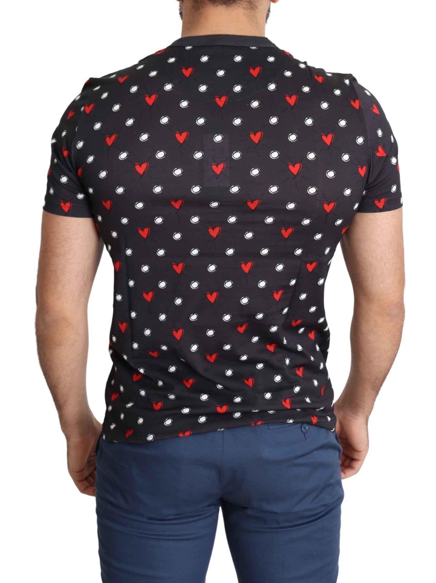 Dolce & Gabbana Dunkelgraues T-Shirt aus Baumwolle mit Herz-Print