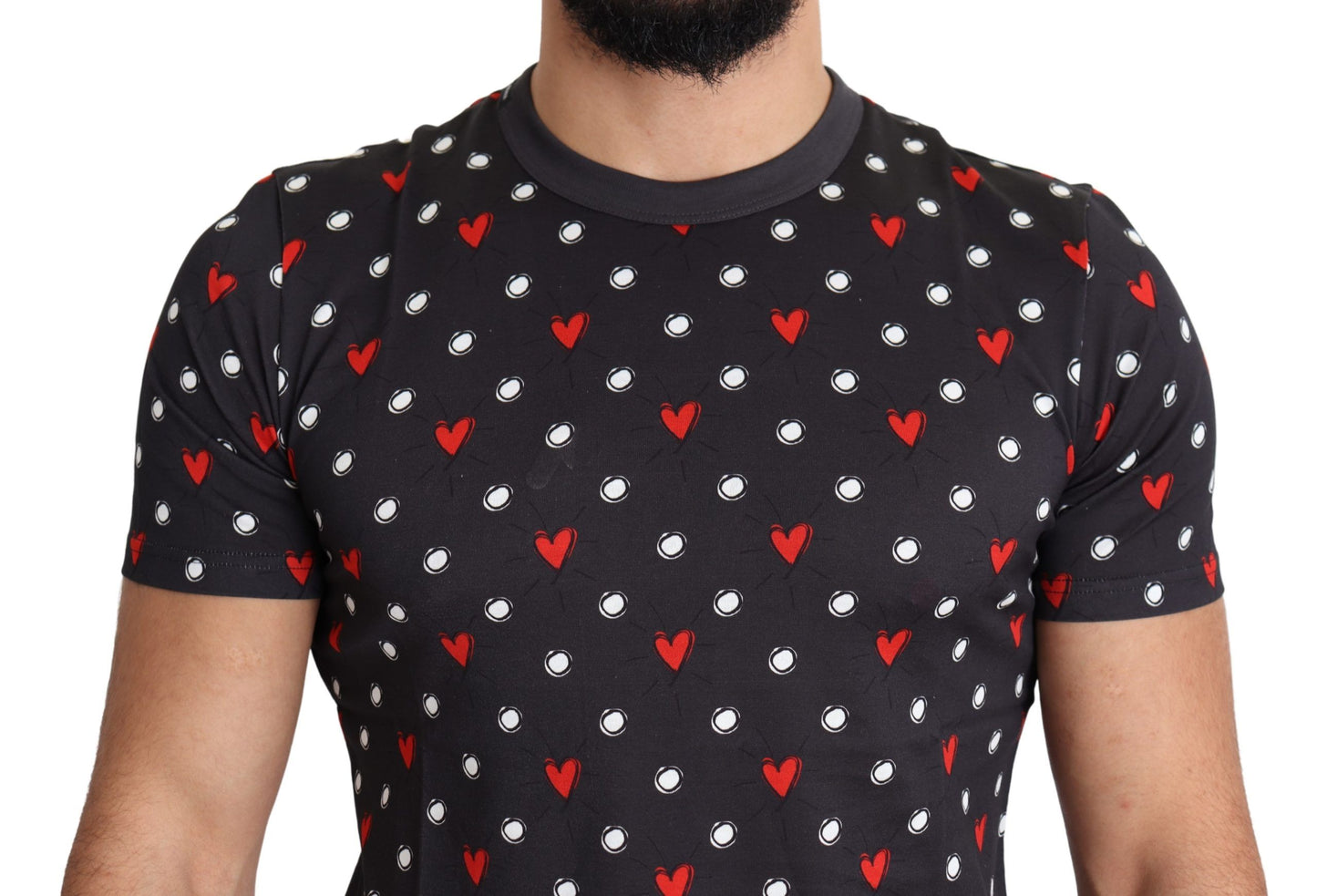 Dolce & Gabbana Dunkelgraues T-Shirt aus Baumwolle mit Herz-Print