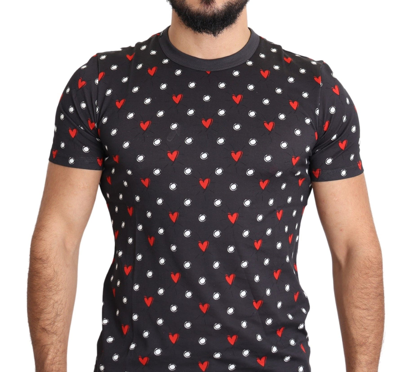 Dolce & Gabbana Dunkelgraues T-Shirt aus Baumwolle mit Herz-Print