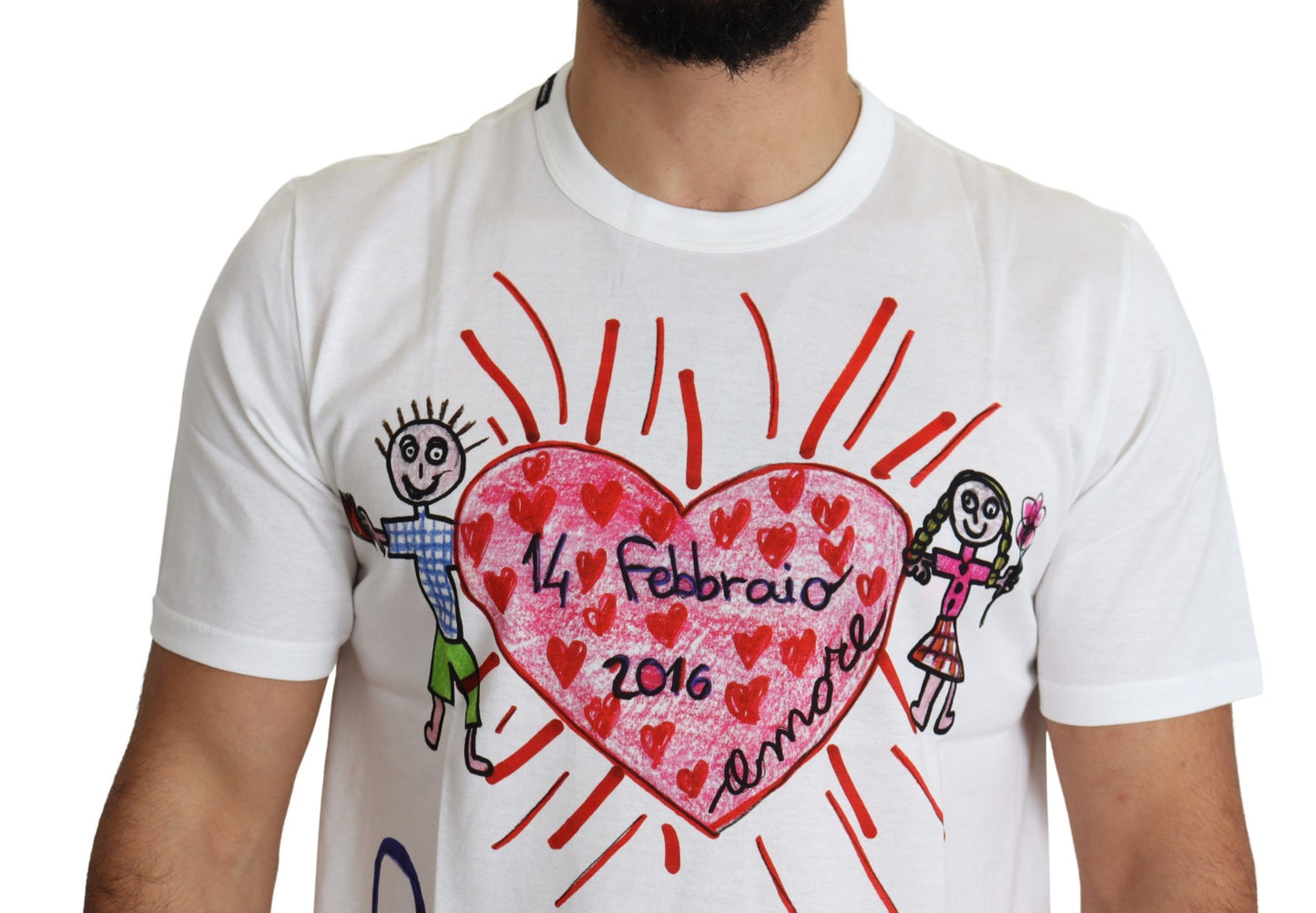 Dolce & Gabbana – Weißes T-Shirt mit Valentinstags-Herzen-Print für Herren