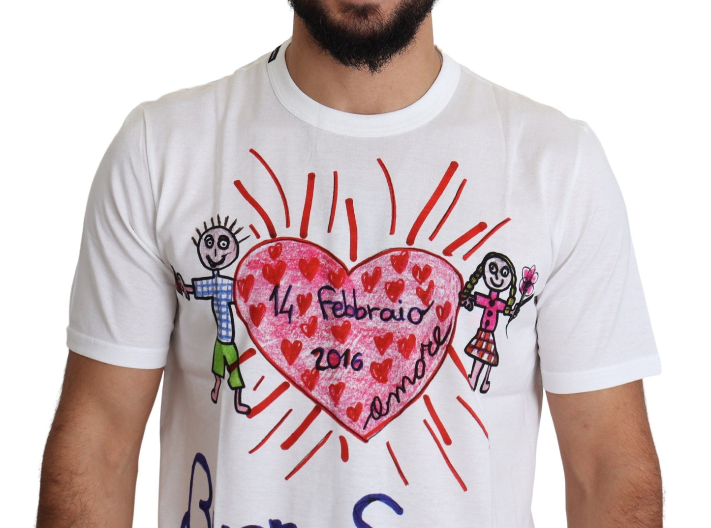 Dolce & Gabbana – Weißes T-Shirt mit Valentinstags-Herzen-Print für Herren