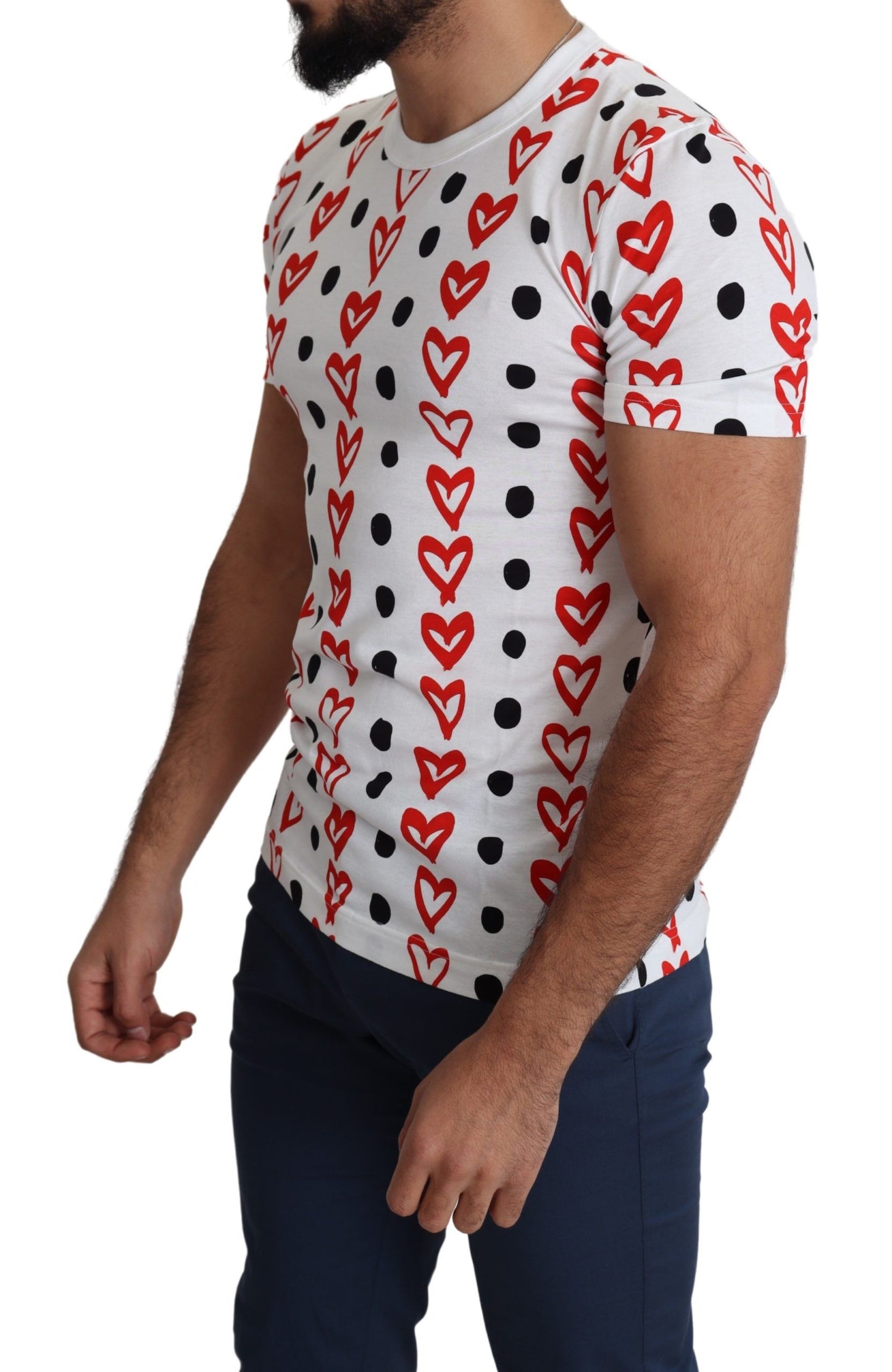 Dolce & Gabbana – Weißes T-Shirt aus Baumwolle mit Herz-Print für Herren