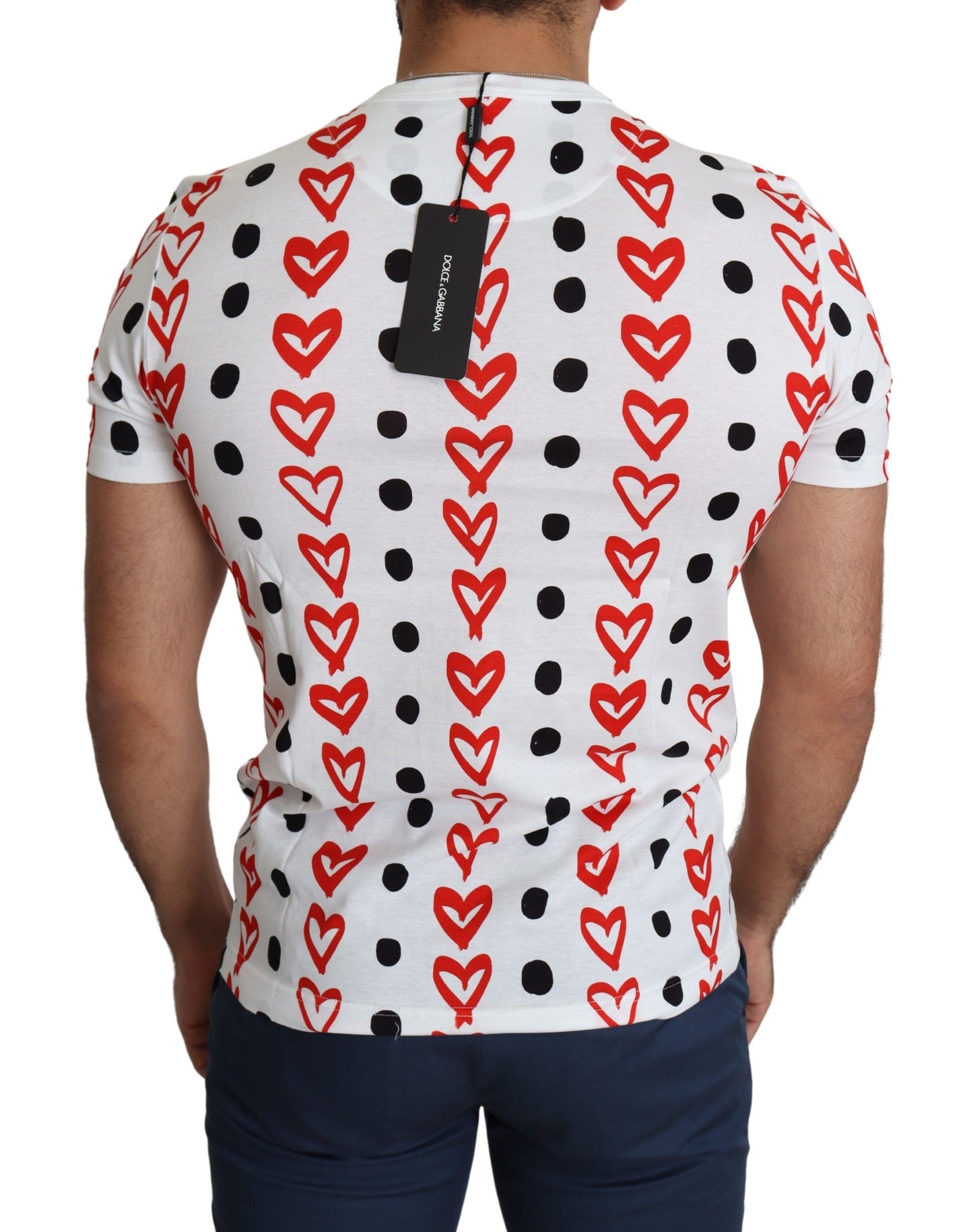 Dolce & Gabbana – Weißes T-Shirt aus Baumwolle mit Herz-Print für Herren