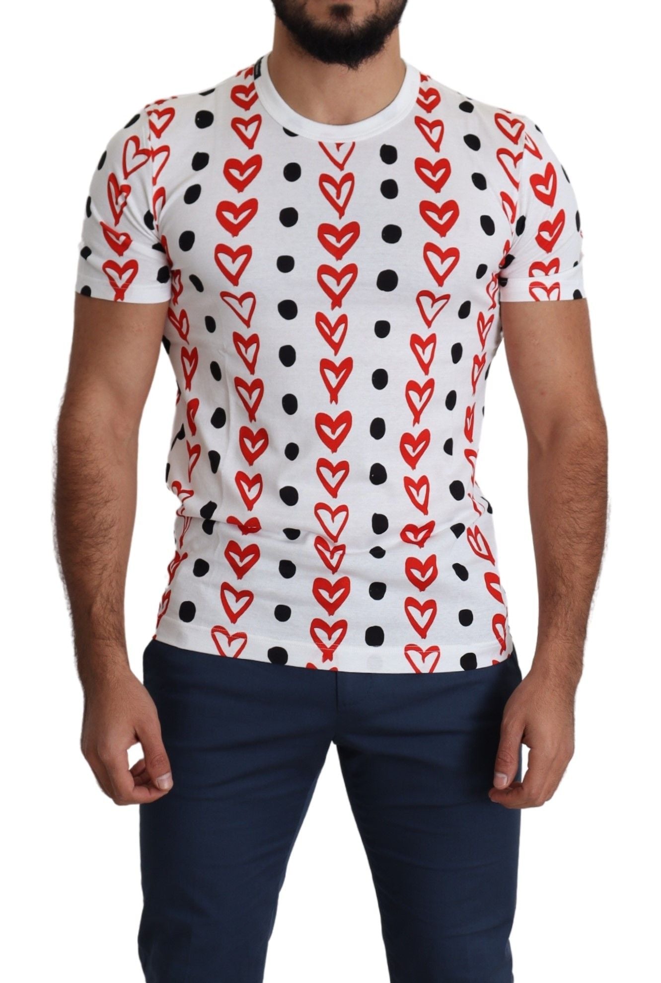 Dolce & Gabbana – Weißes T-Shirt aus Baumwolle mit Herz-Print für Herren