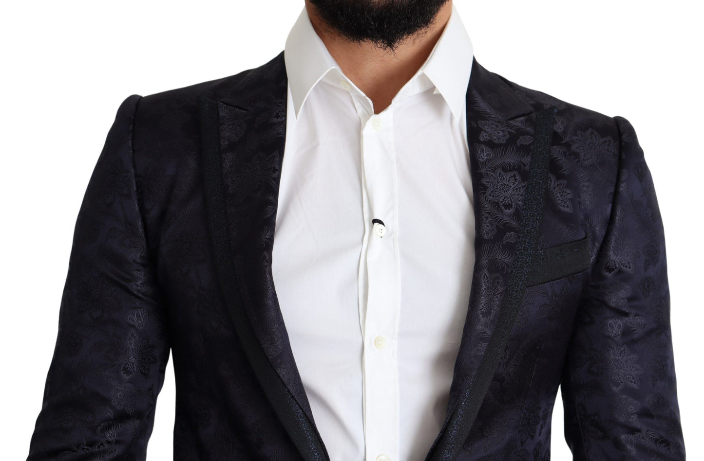 Dolce & Gabbana Blauer Jacquard-Seidenmantel mit Blumenmuster MARTINI Blazer