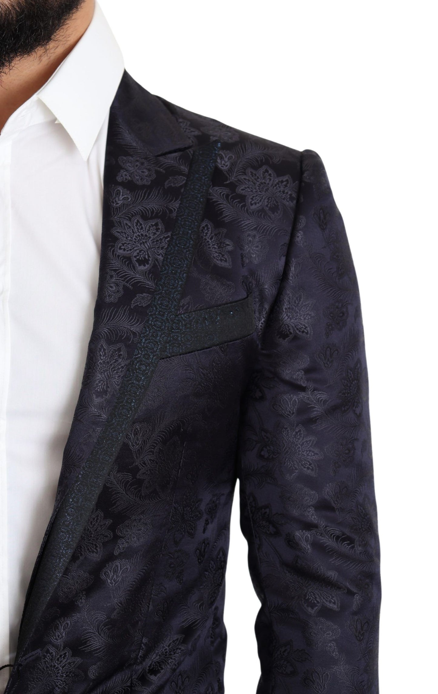 Dolce & Gabbana Blauer Jacquard-Seidenmantel mit Blumenmuster MARTINI Blazer