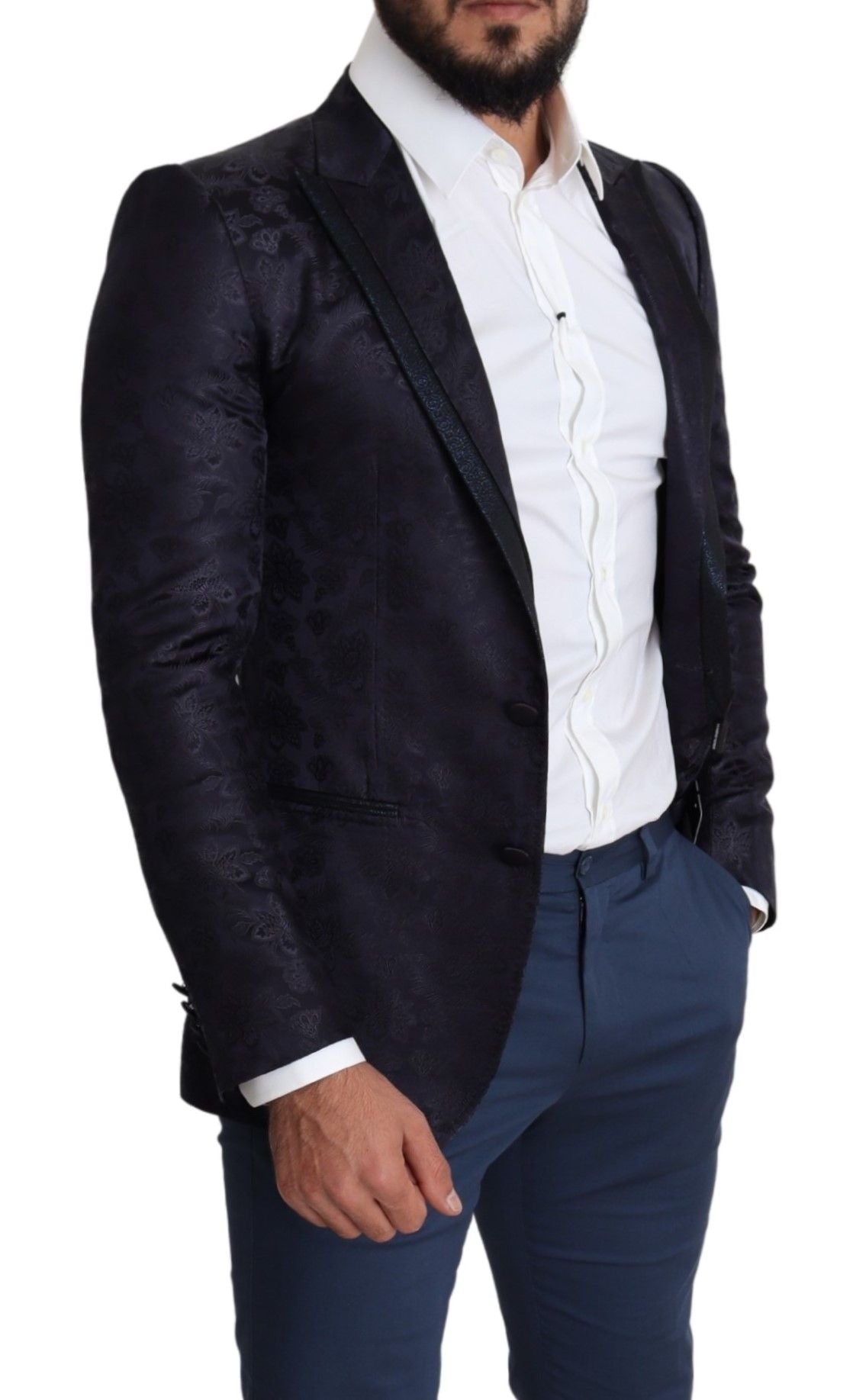 Dolce & Gabbana Blauer Jacquard-Seidenmantel mit Blumenmuster MARTINI Blazer