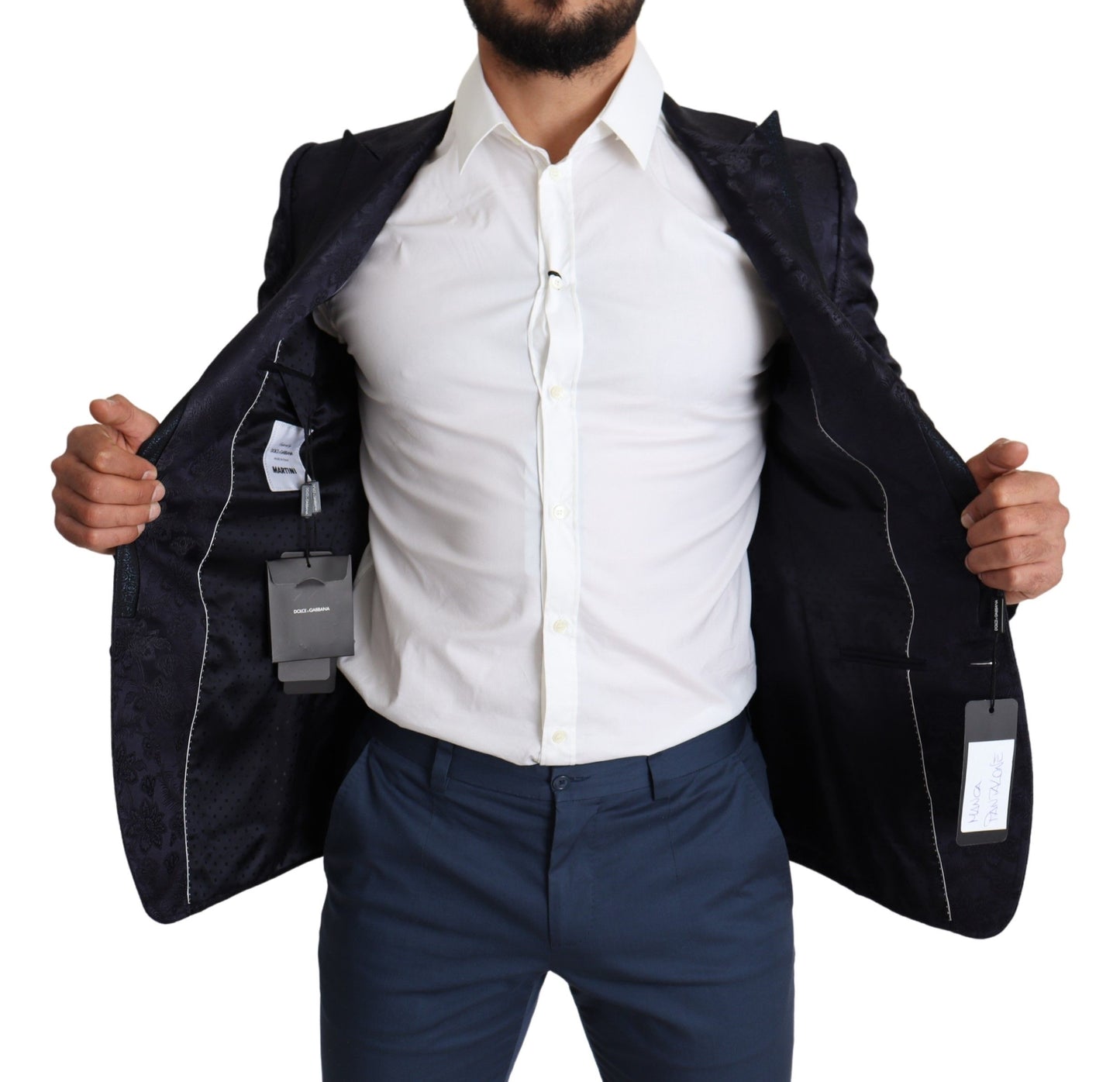 Dolce & Gabbana Blauer Jacquard-Seidenmantel mit Blumenmuster MARTINI Blazer