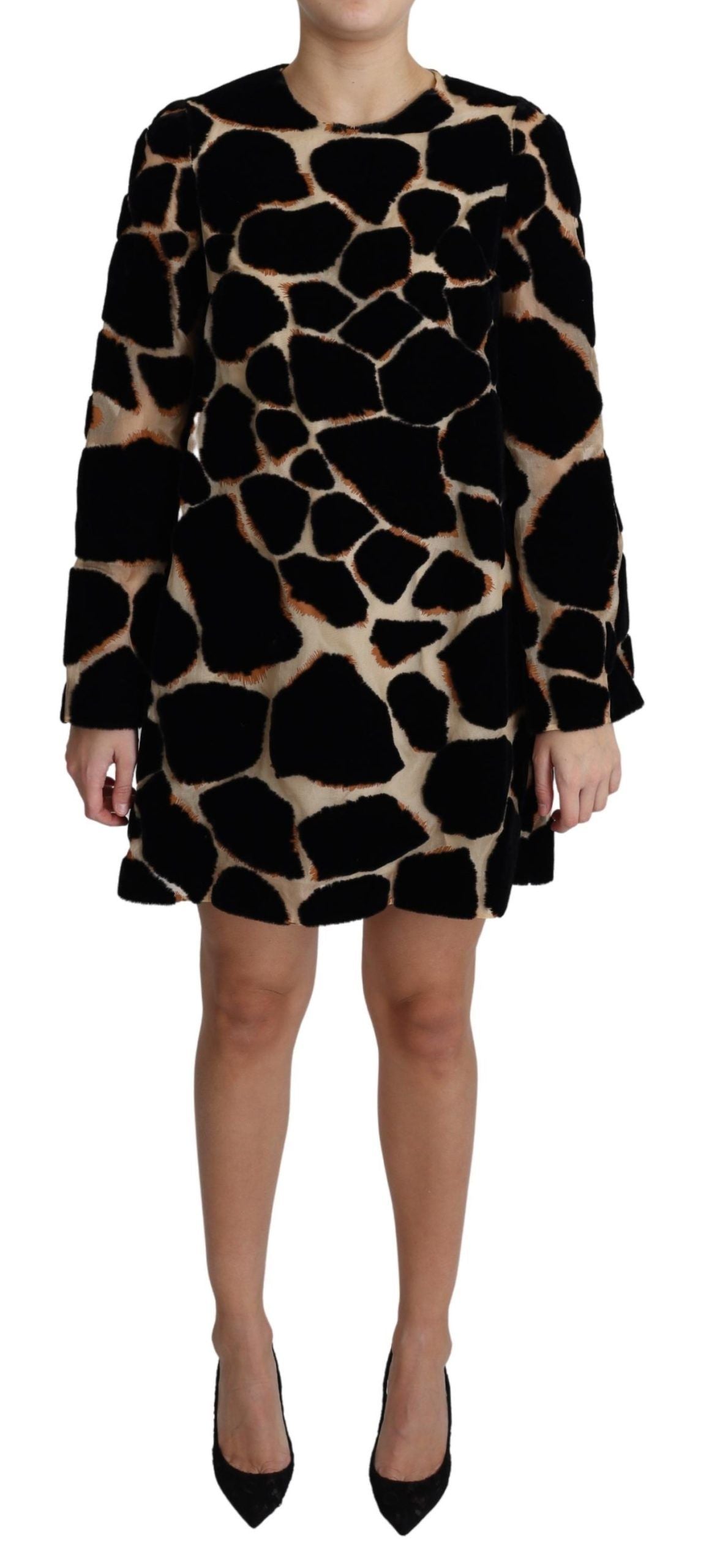 Dolce & Gabbana – Schwarzes Mini-Etuikleid mit Giraffenprint