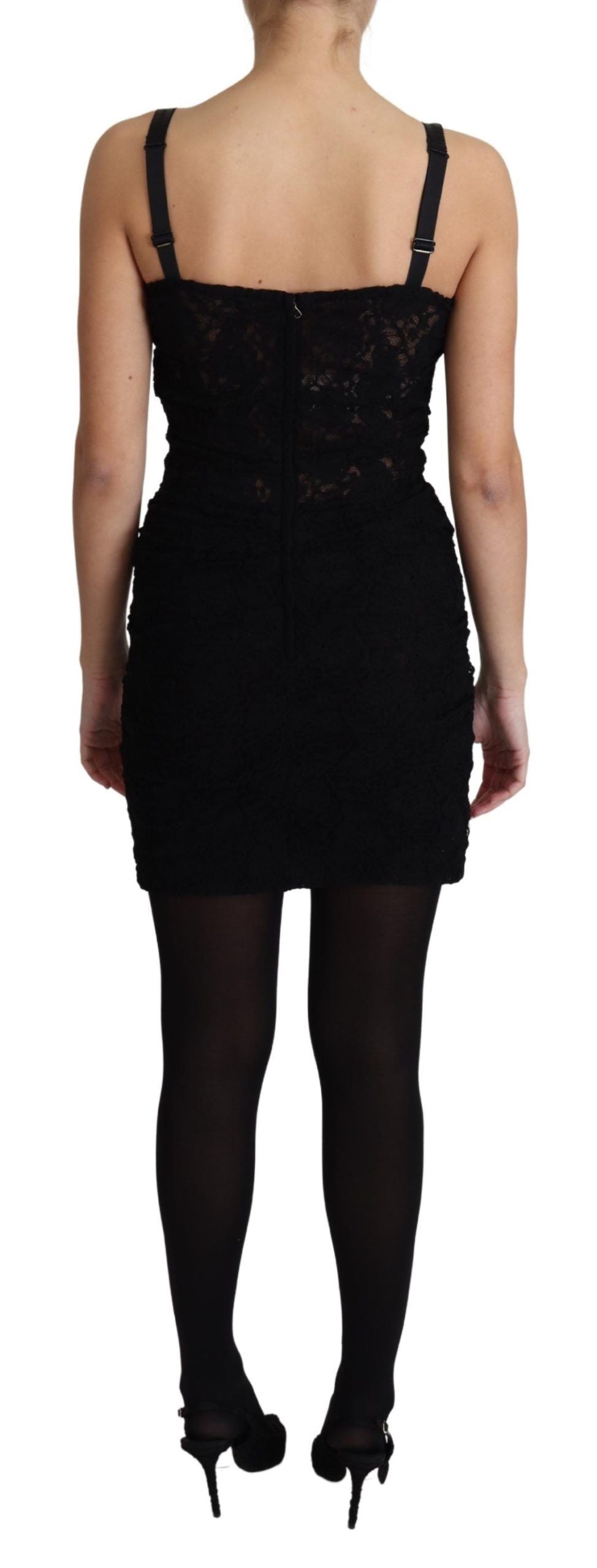 Dolce & Gabbana – Schwarzes, geblümtes Korsett-Bustier-Minikleid mit Schnürung