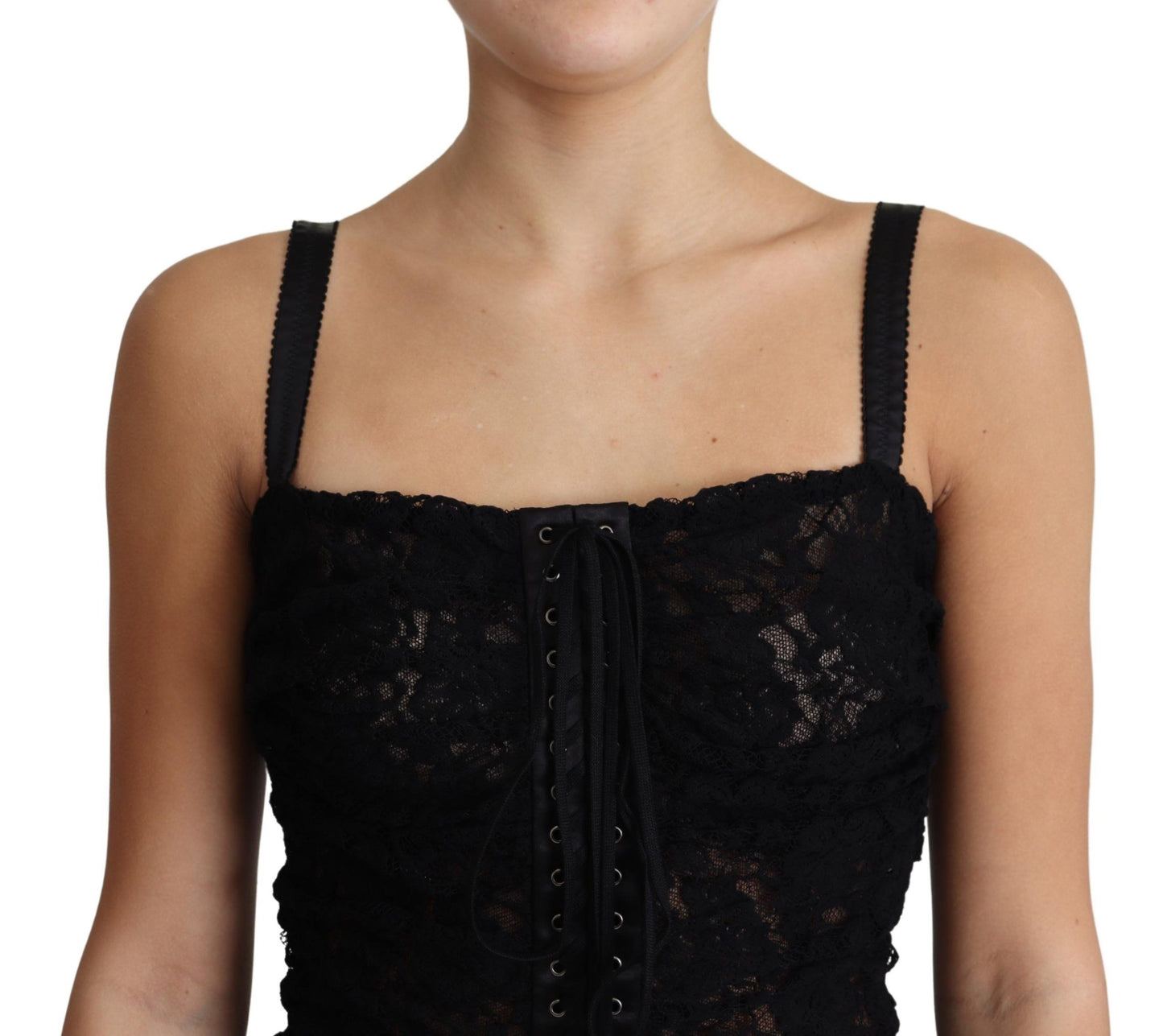 Dolce & Gabbana – Schwarzes, geblümtes Korsett-Bustier-Minikleid mit Schnürung