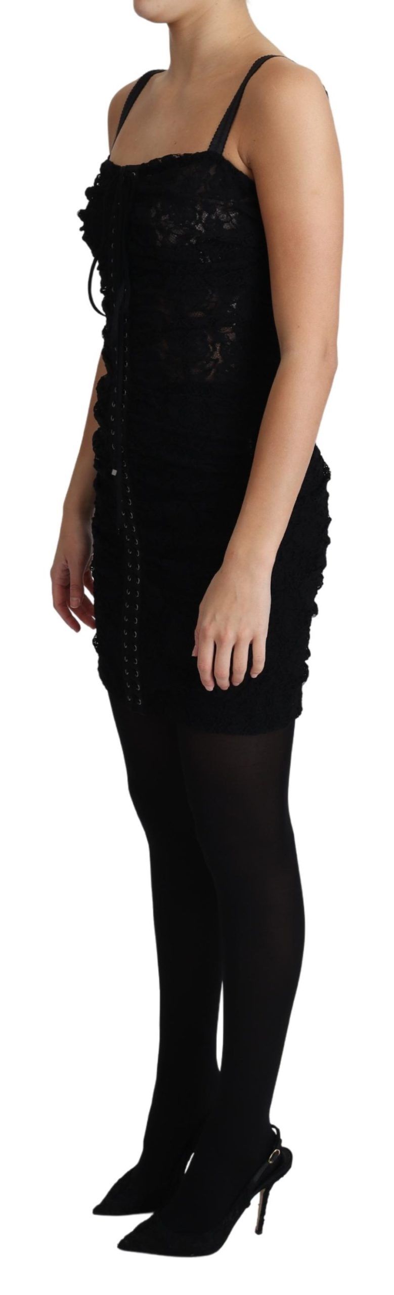 Dolce & Gabbana – Schwarzes, geblümtes Korsett-Bustier-Minikleid mit Schnürung