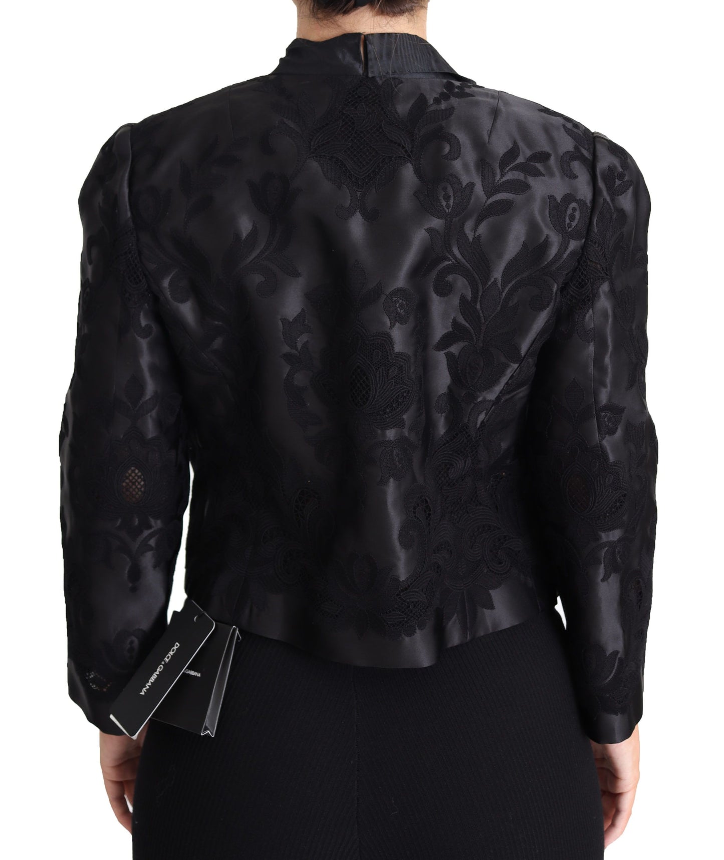 Dolce & Gabbana – Schwarze, transparente Korsettjacke aus Organza-Seide mit Spitze